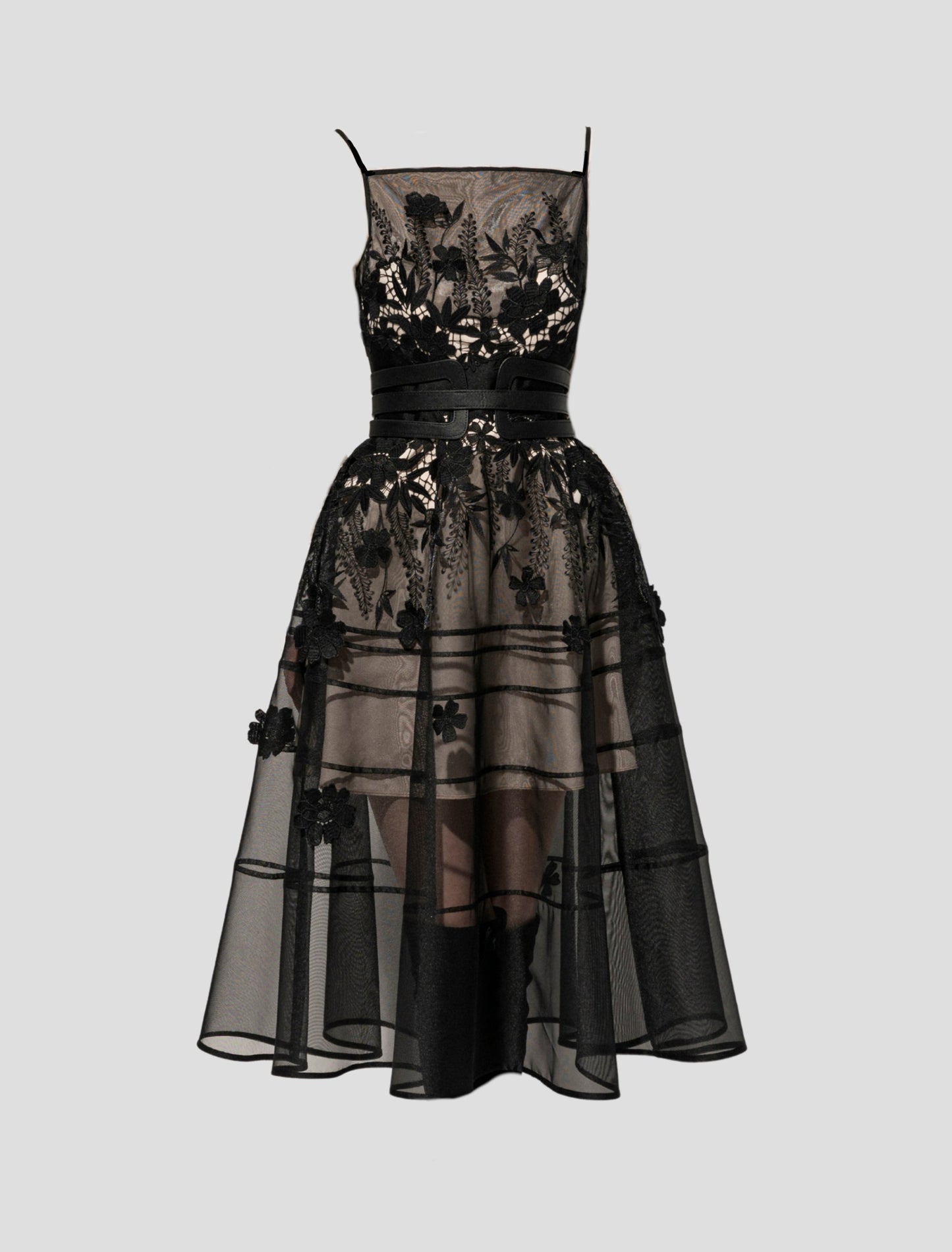 Black Floral Midi Lace Dress