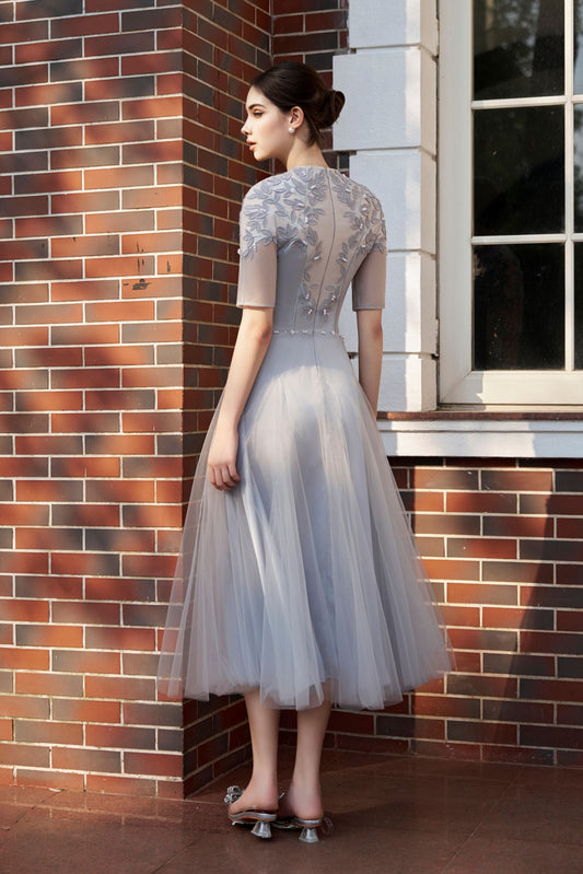 Embroidered Leaves Midi Dress