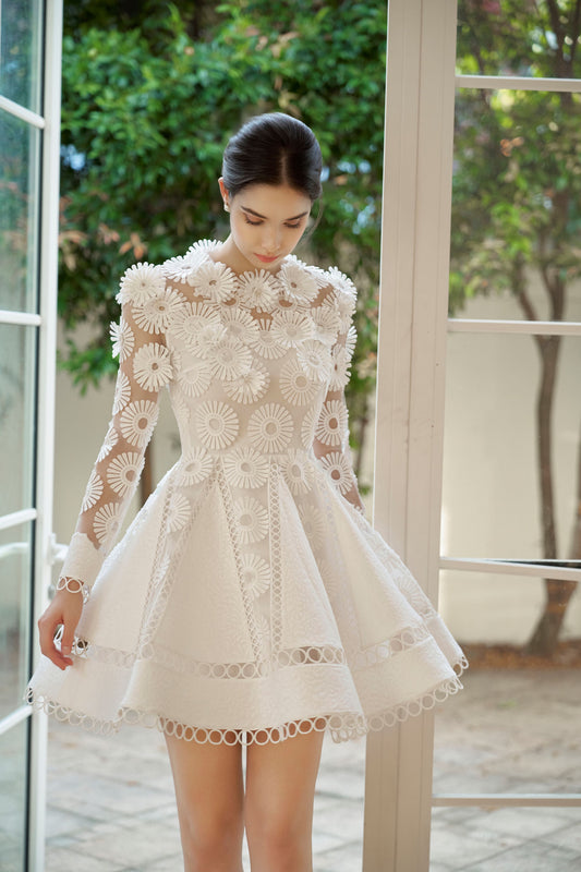 White Floral Mini Lace Dress