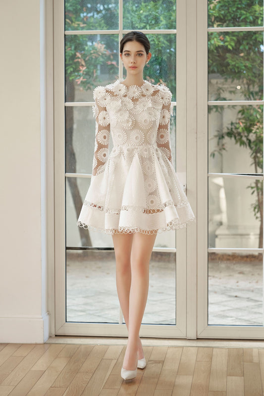 White Floral Mini Lace Dress