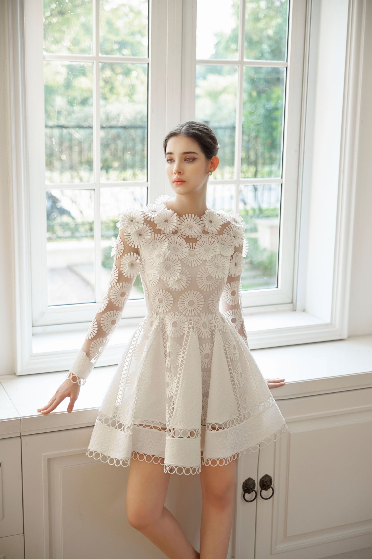 White Floral Mini Lace Dress