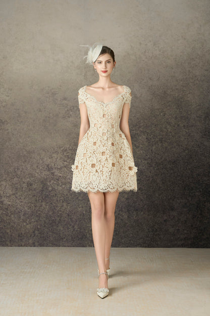 Ivory Floral 3D Mini Lace Dress