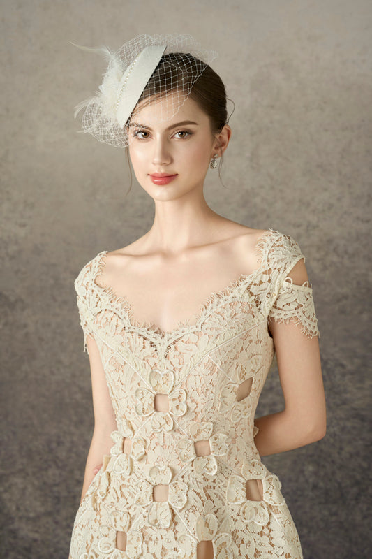 Ivory Floral 3D Mini Lace Dress