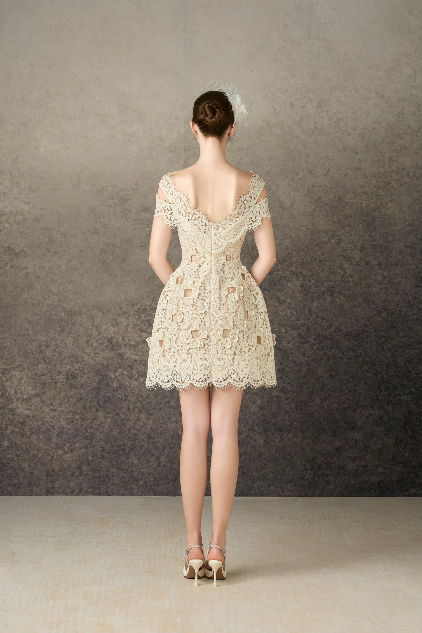 Ivory Floral 3D Mini Lace Dress