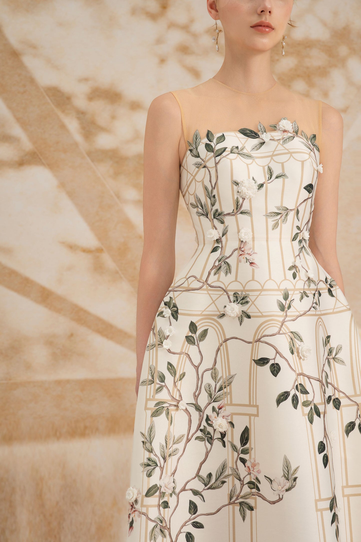 Ivory Printed Strapless Dress