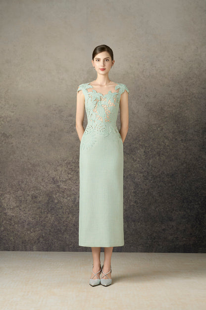 Mint Embroidery Chopical I-line Dress