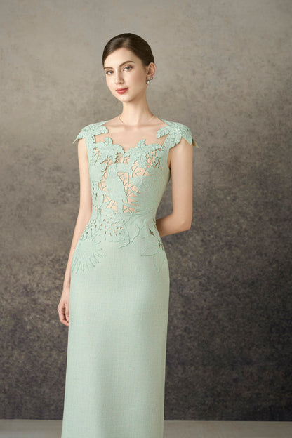 Mint Embroidery Chopical I-line Dress