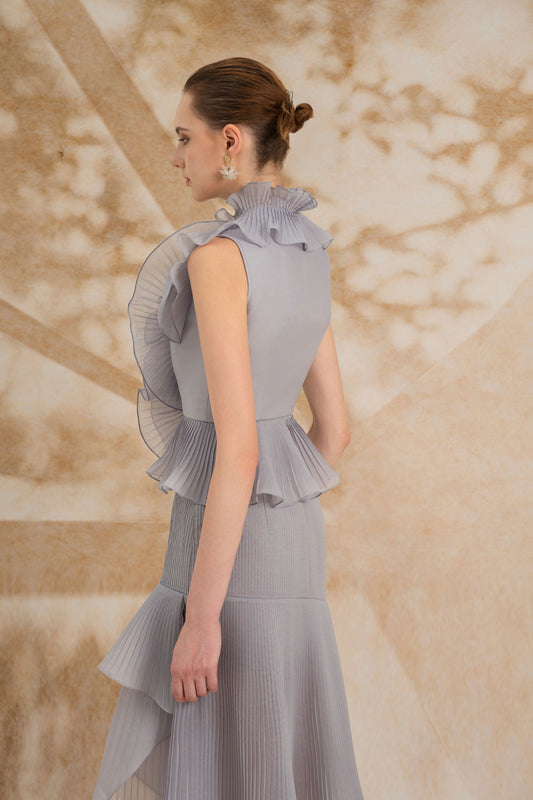 Sleeveless Iris Pleated Set