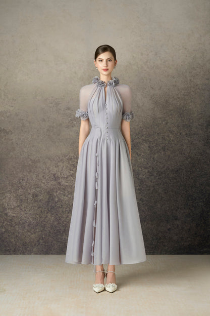 ShortSlevee Drapping Midi Dress