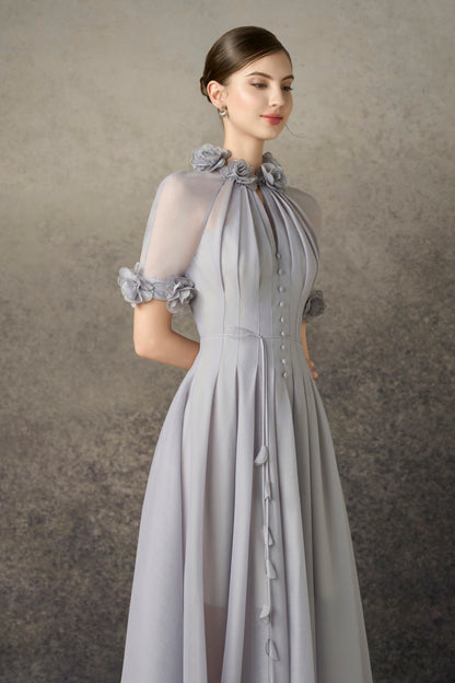 ShortSlevee Drapping Midi Dress
