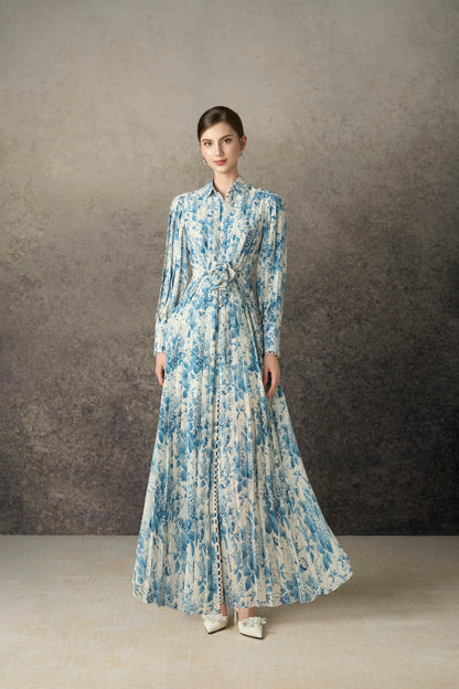 Silk Texture Blue Midi Dress