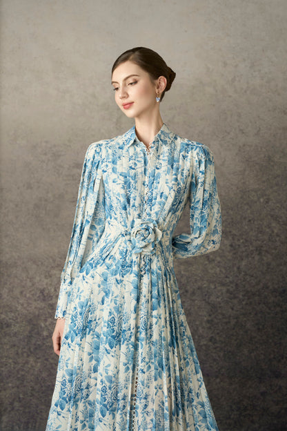 Silk Texture Blue Midi Dress