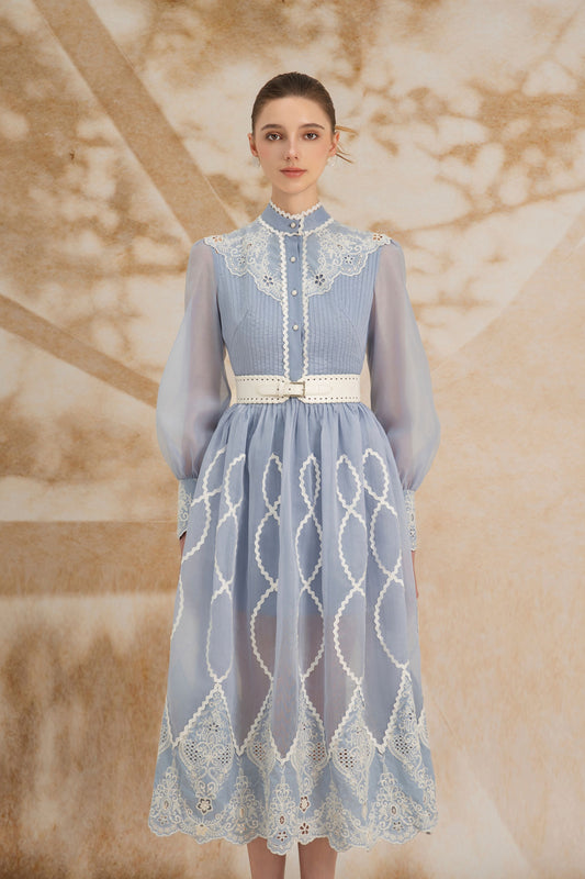 Blue Midi Lace Dress