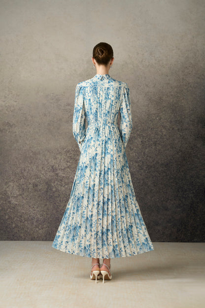 Silk Texture Blue Midi Dress