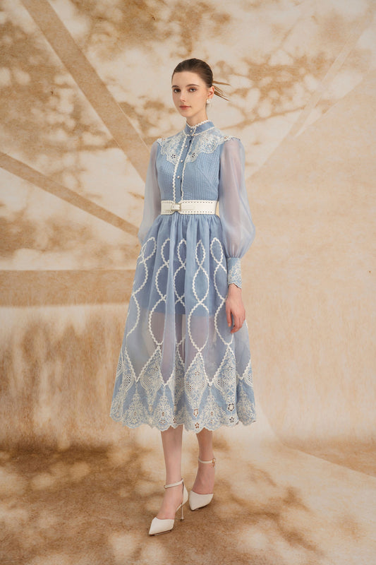 Blue Midi Lace Dress