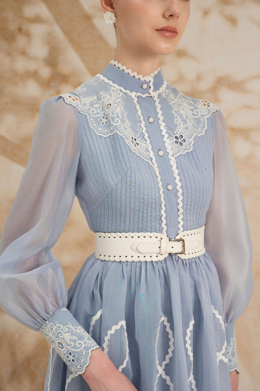 Blue Midi Lace Dress