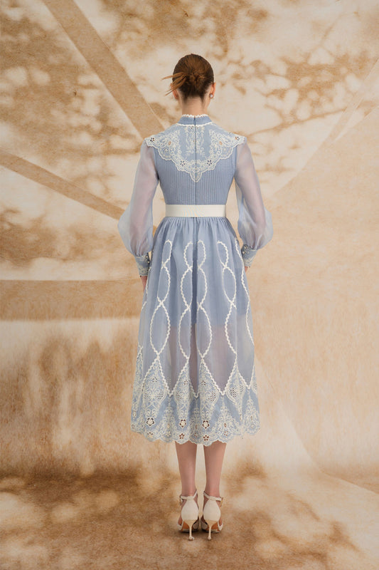 Blue Midi Lace Dress