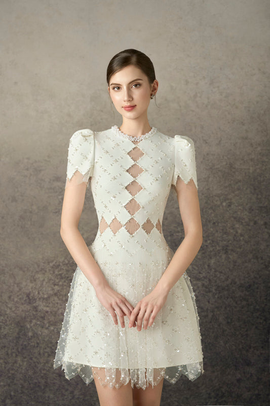 Square Beaded Mini Dress