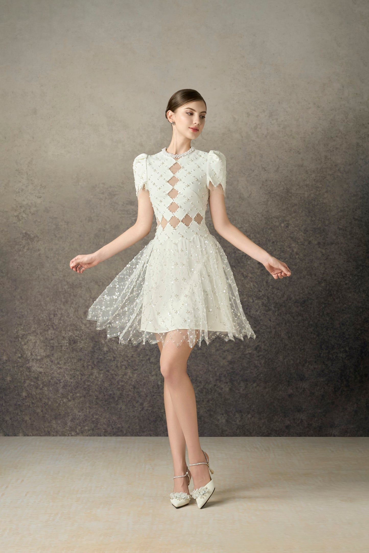 Square Beaded Mini Dress