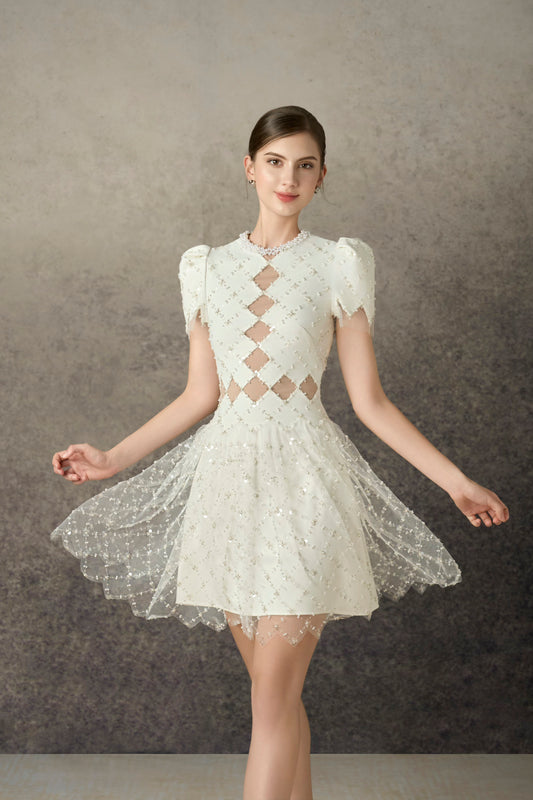 Square Beaded Mini Dress
