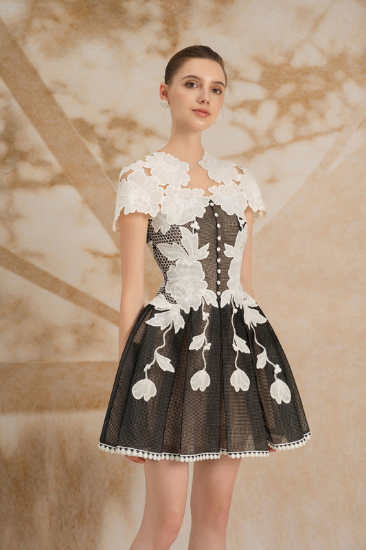 Black White Mini Lace Dress