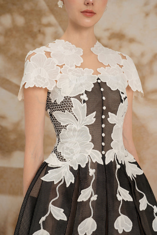 Black White Mini Lace Dress