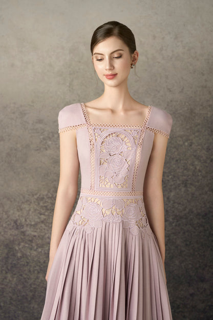 Rose Embroidery Midi Dress