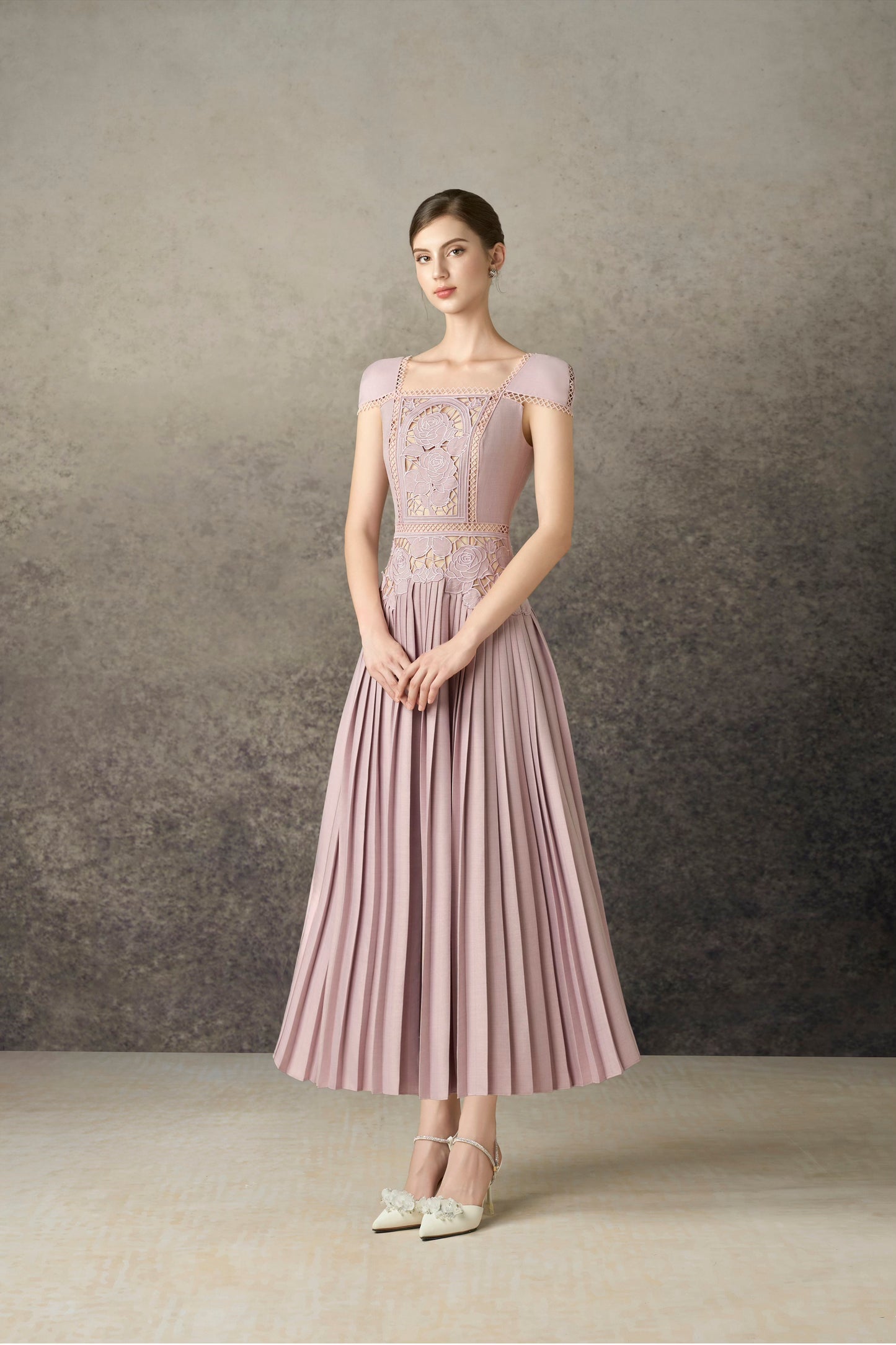 Rose Embroidery Midi Dress