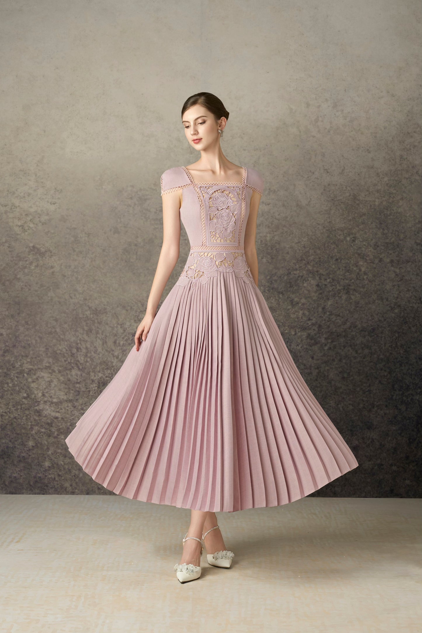 Rose Embroidery Midi Dress