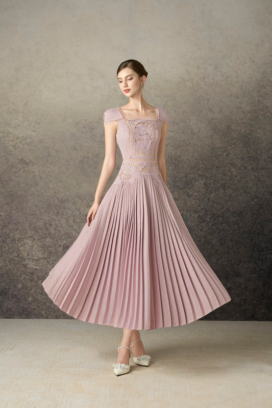 Rose Embroidery Midi Dress