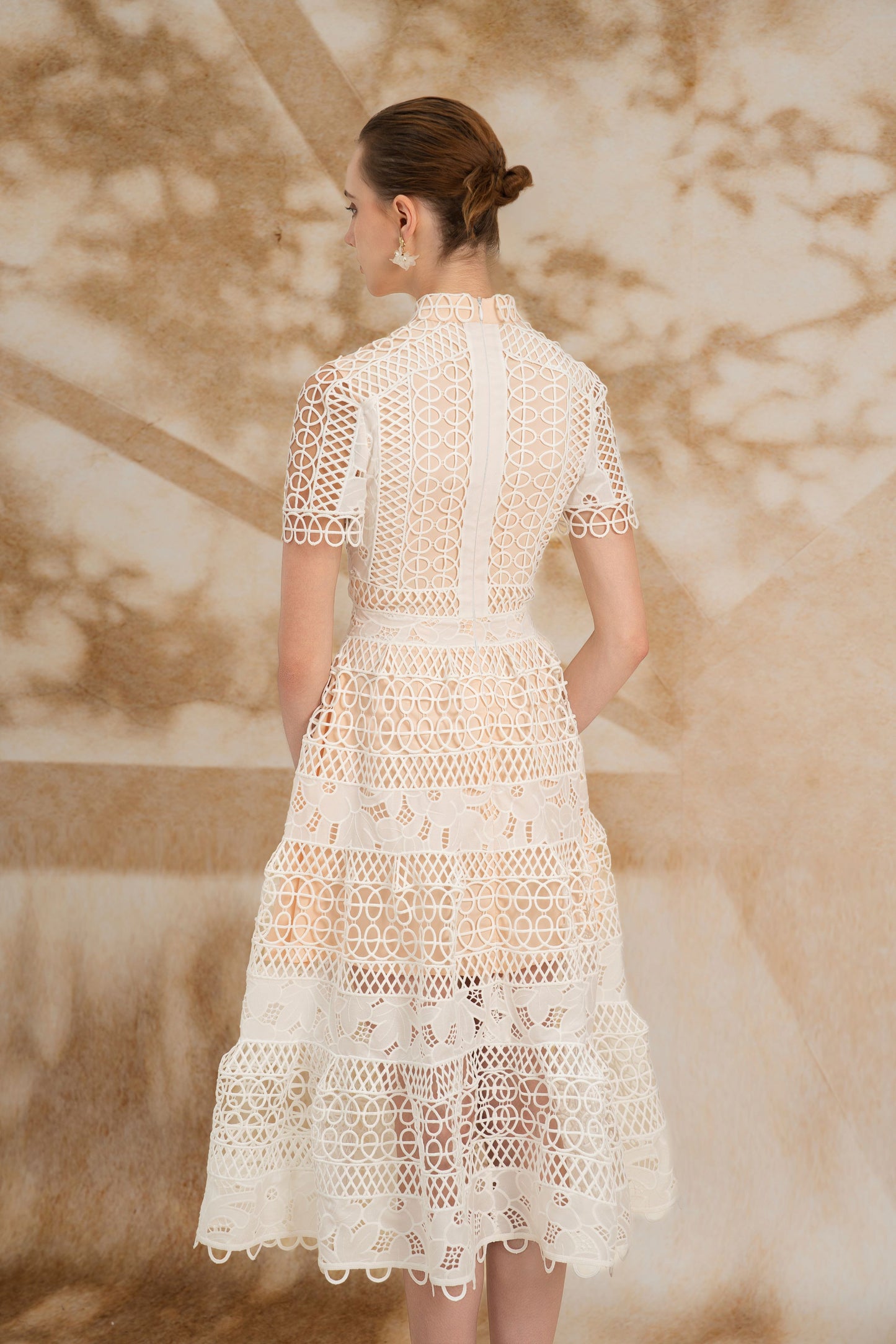 SleeveLess White Midi Lace Dress