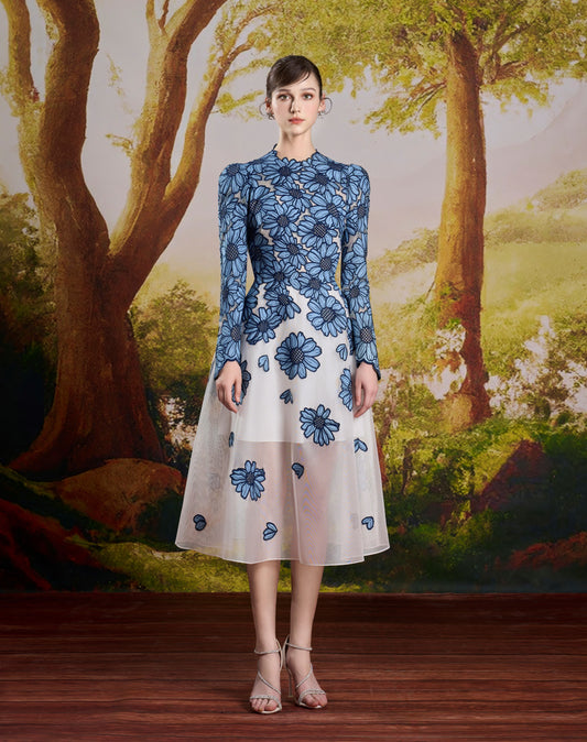 Denim Embroidery Sunflower Dress