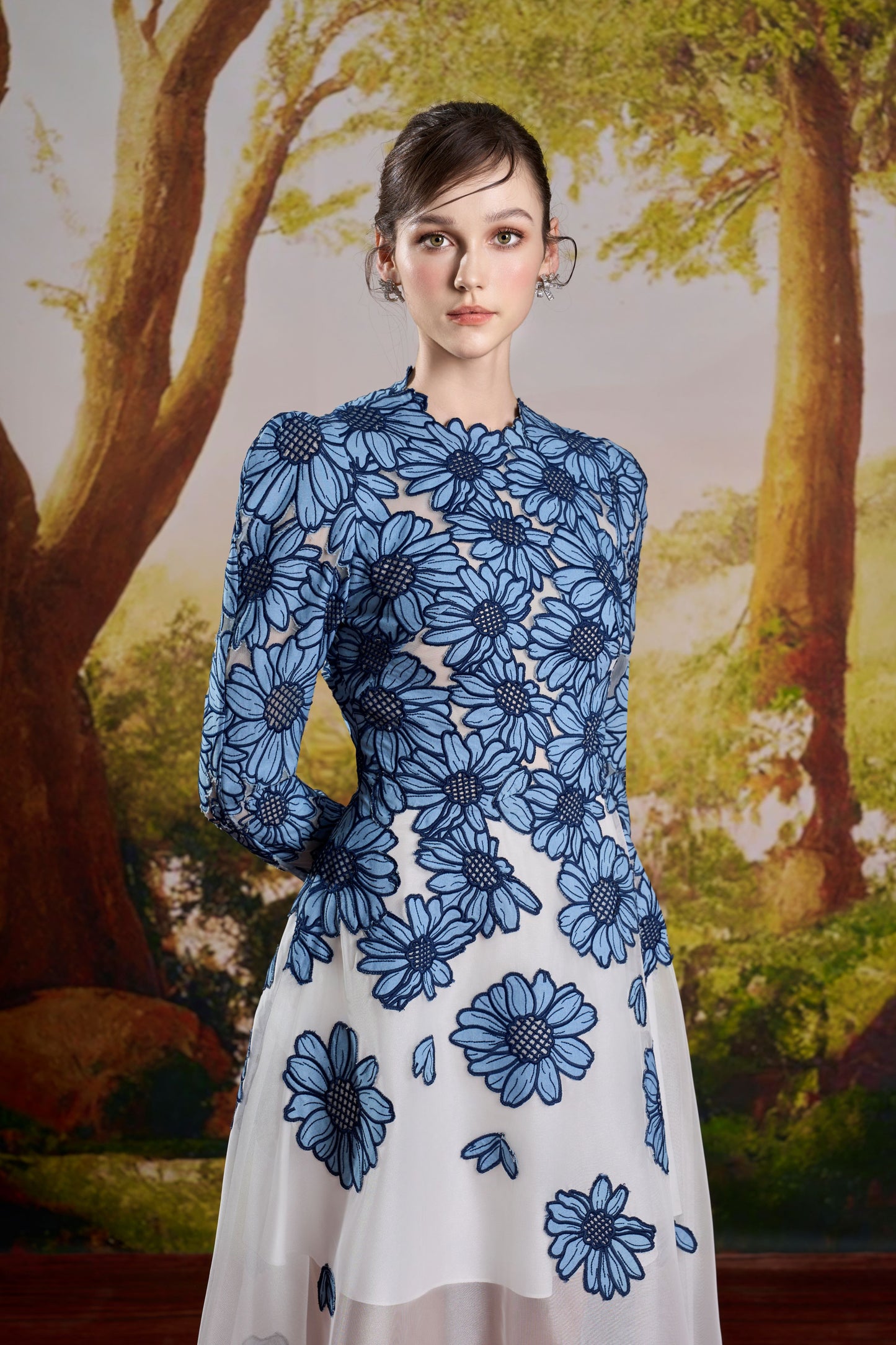 Denim Embroidery Sunflower Dress