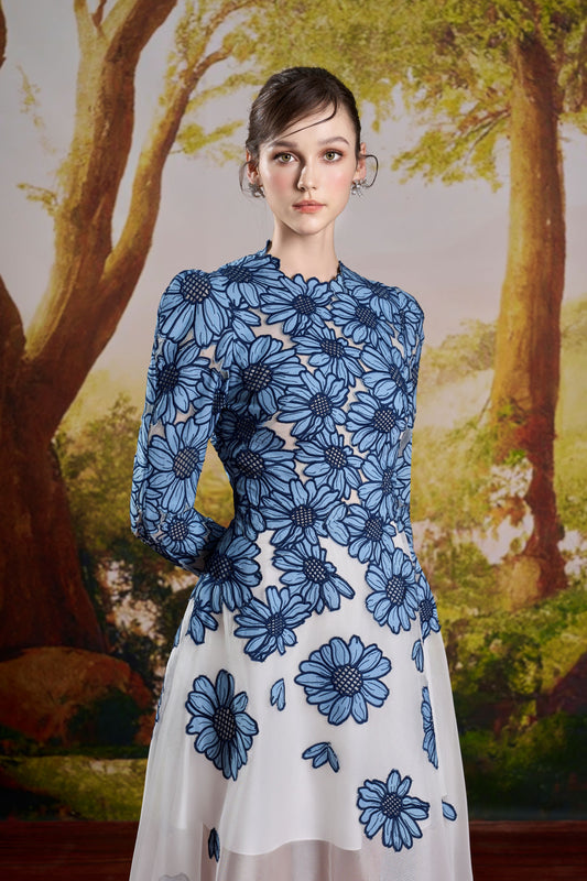 Denim Embroidery Sunflower Dress