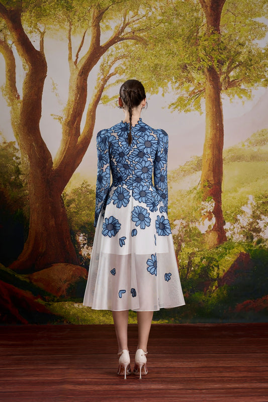Denim Embroidery Sunflower Dress