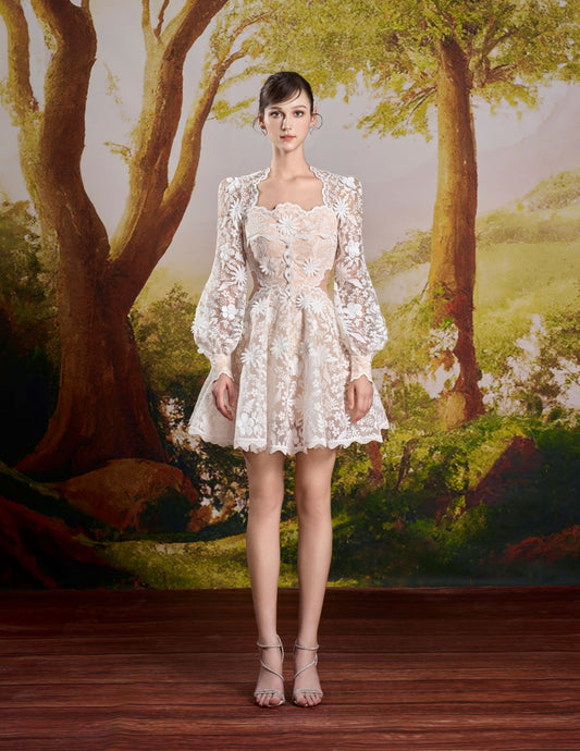 White Flower 3D Lace Dress