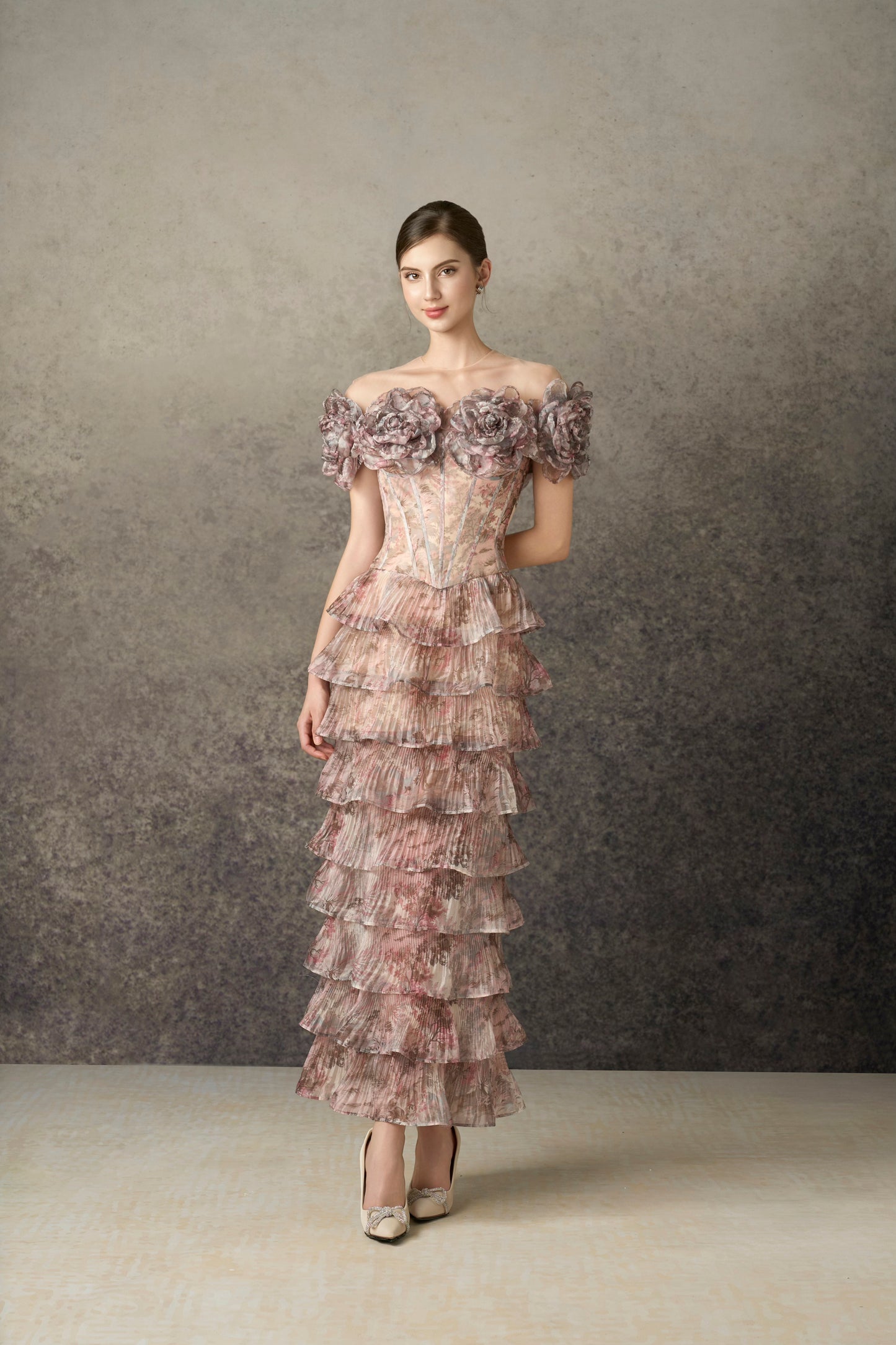Rose Parten Ruffler Midi Dress