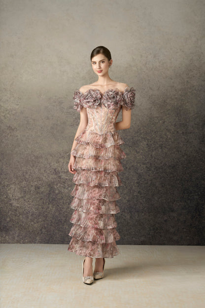 Rose Parten Ruffler Midi Dress