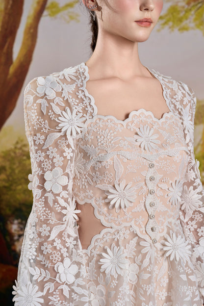 White Flower 3D Lace Dress