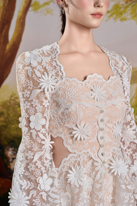 White Flower 3D Lace Dress