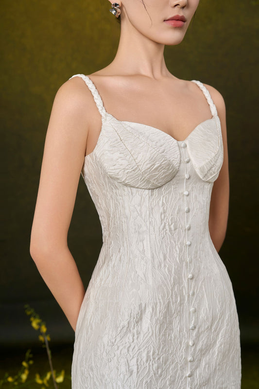 Ivory Floral Jacquard Cup Dress