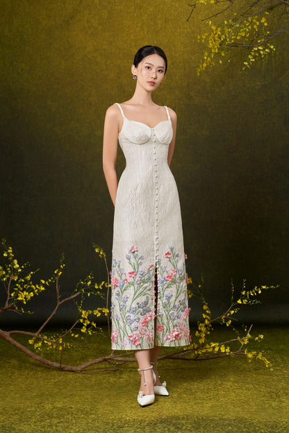 Ivory Floral Jacquard Cup Dress