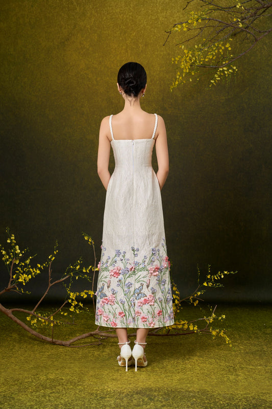 Ivory Floral Jacquard Cup Dress