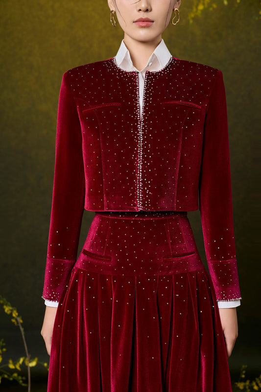 Red Velvet Sparkling Beads Skirt