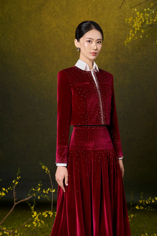Red Velvet Sparkling Beads Skirt