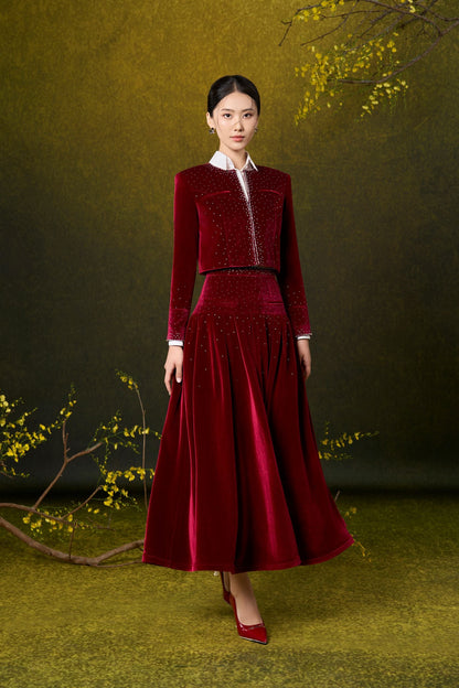 Red Velvet Sparkling Beads Jacket