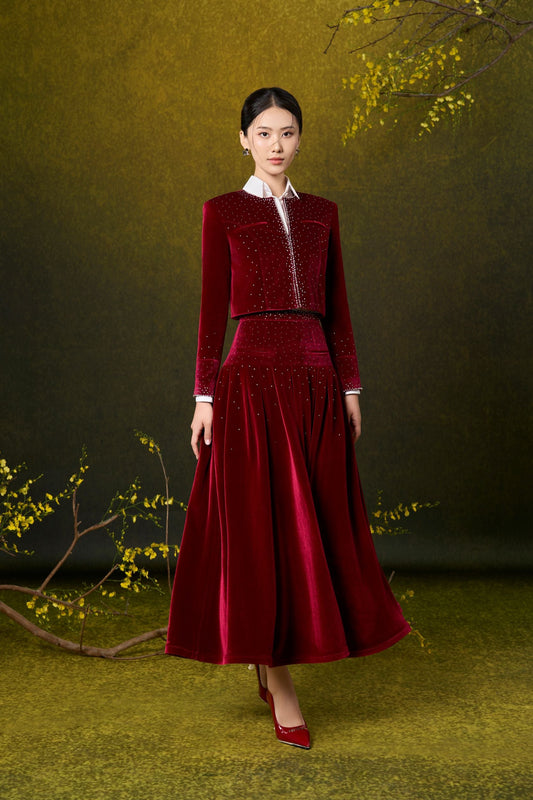 Red Velvet Sparkling Beads Jacket
