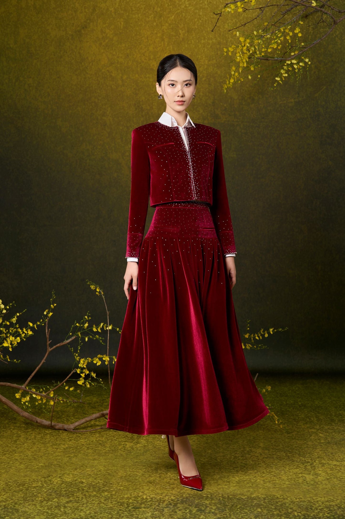 Red Velvet Sparkling Beads Skirt