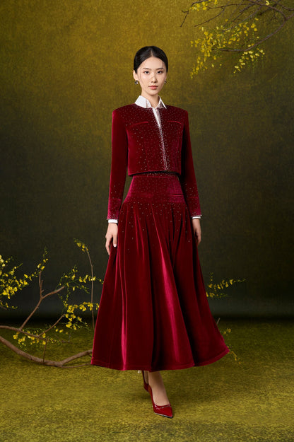 Red Velvet Sparkling Beads Skirt