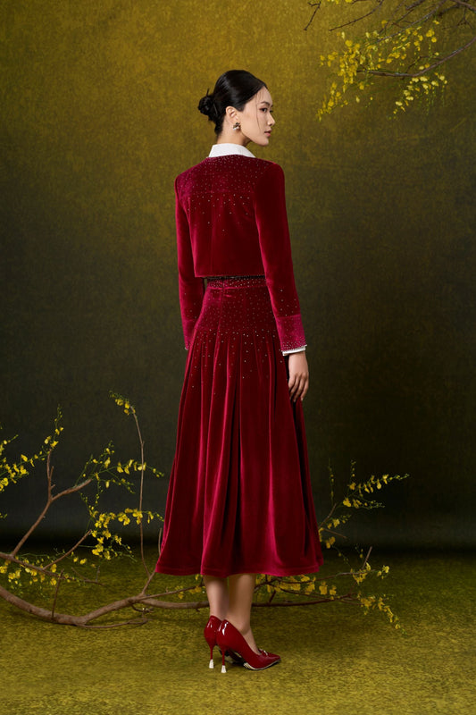 Red Velvet Sparkling Beads Jacket